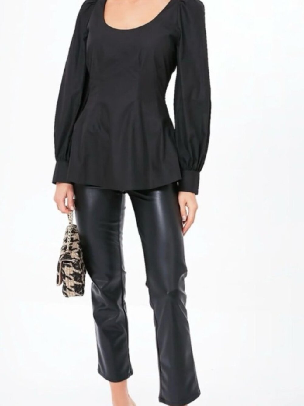 Pomander Place Black Puff-Sleeve Women's Top